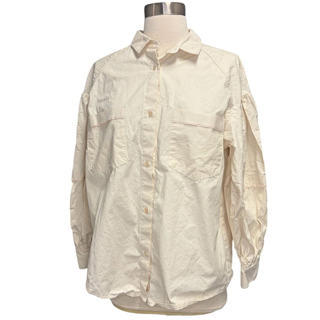 Caron Callahan Pleated Sleeve Contrast Stitch Blouse