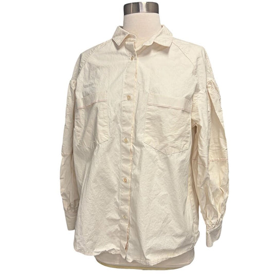 Caron Callahan Pleated Sleeve Contrast Stitch Blouse