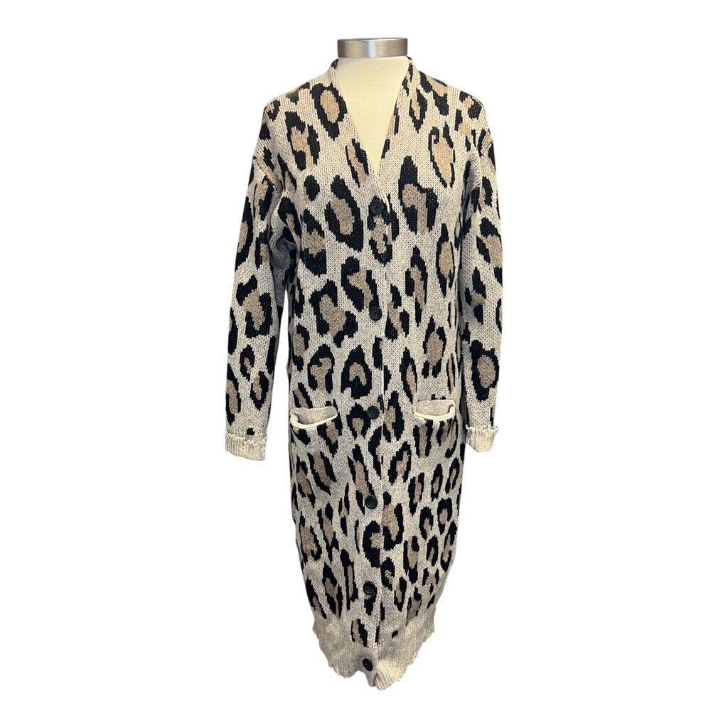 R13 Animal Print Cashmere Long Line Sweater