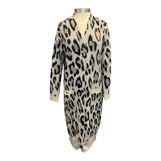 R13 Animal Print Cashmere Long Line Sweater