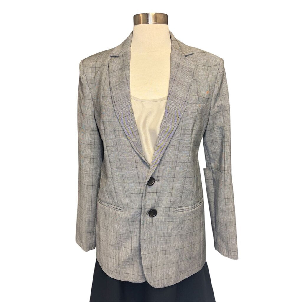 Tibi Plaid Wool Cut Out Sleeve Blazer