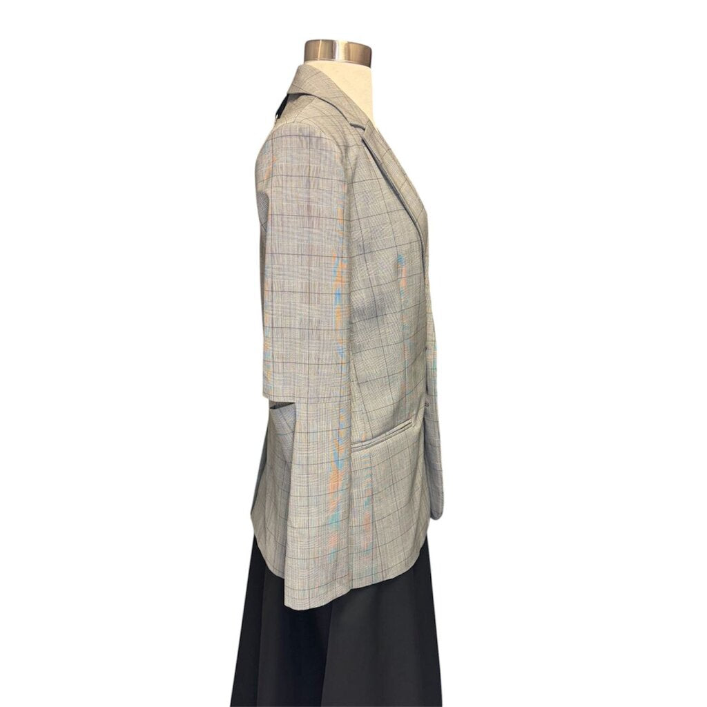 Tibi Plaid Wool Cut Out Sleeve Blazer