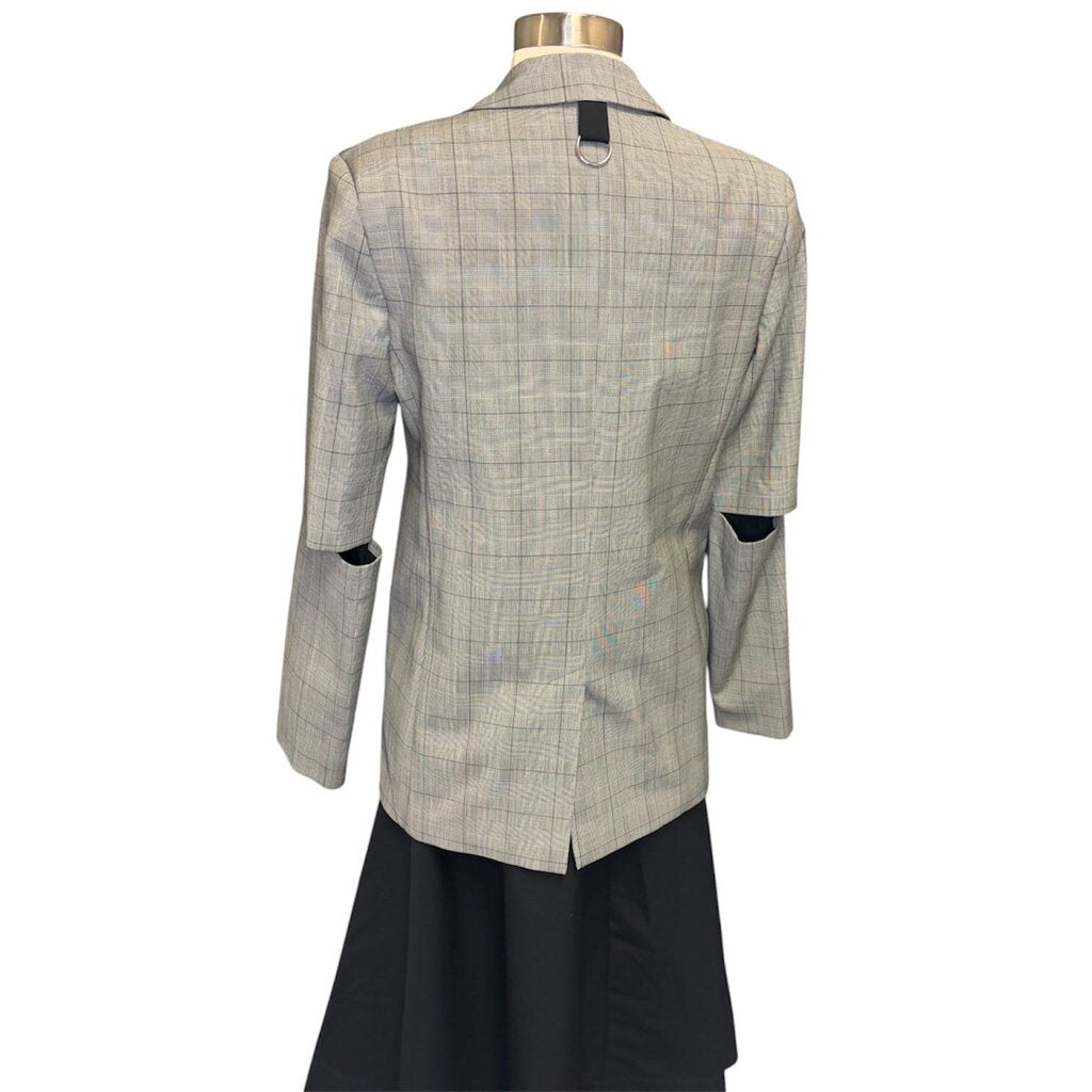 Tibi Plaid Wool Cut Out Sleeve Blazer