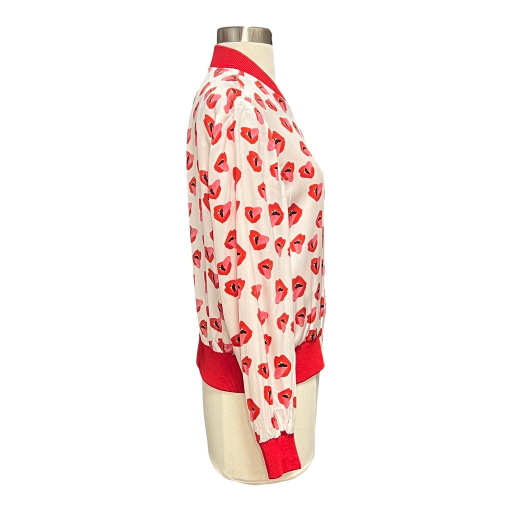 Alice + Olivia Graphic Print Silk Bomber Jacket
