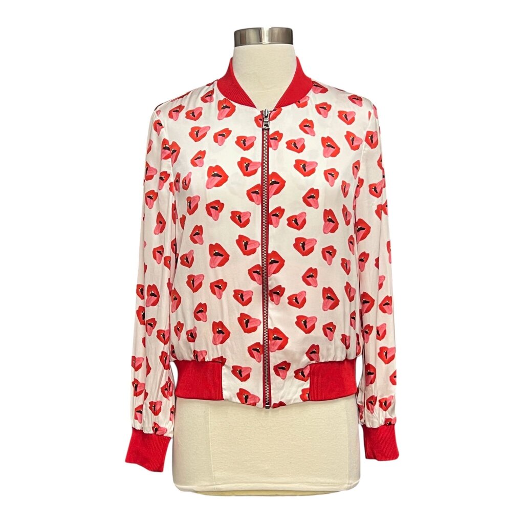 Alice + Olivia Graphic Print Silk Bomber Jacket