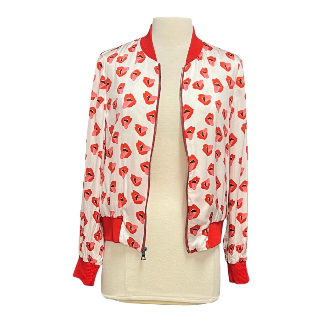 Alice + Olivia Graphic Print Silk Bomber Jacket