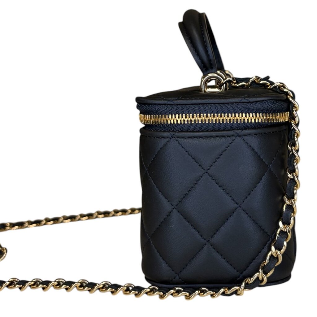 Chanel Lambskin Quilted Top Handle Vanity Casde W/ Chain