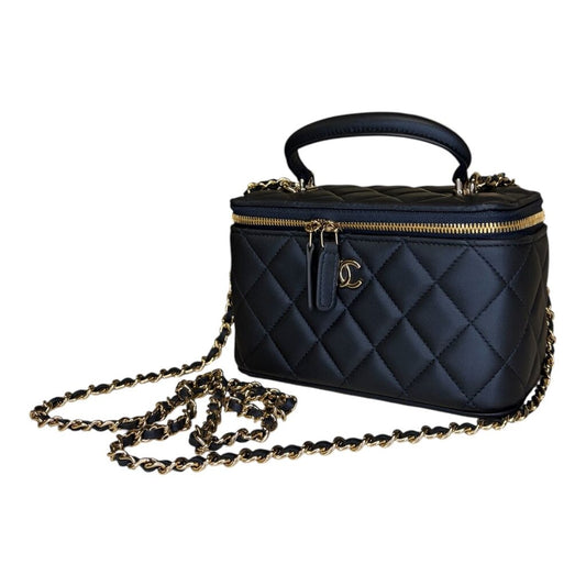 Chanel Lambskin Quilted Top Handle Vanity Casde W/ Chain