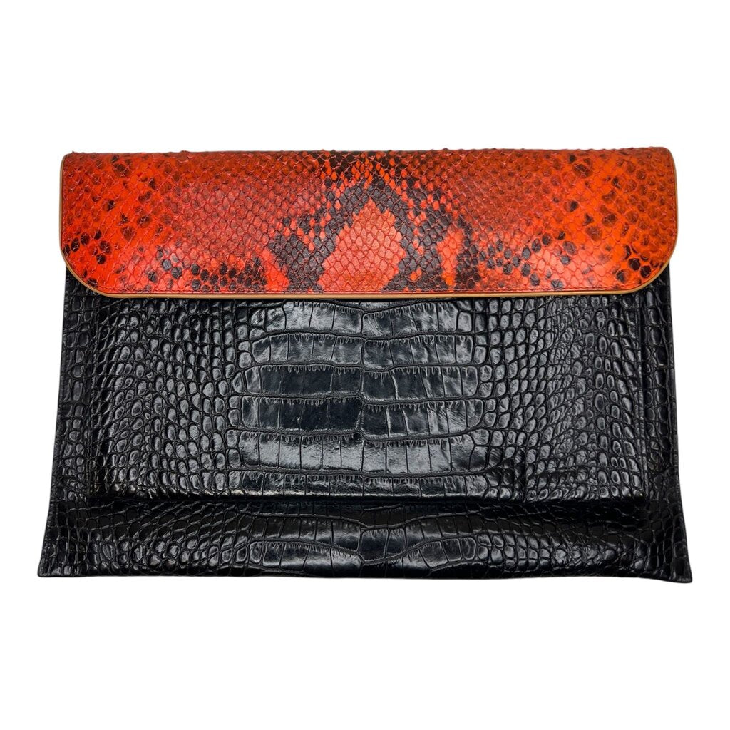 Dries Van Noten Python Print And Crocodile Embossed Leather Clutch