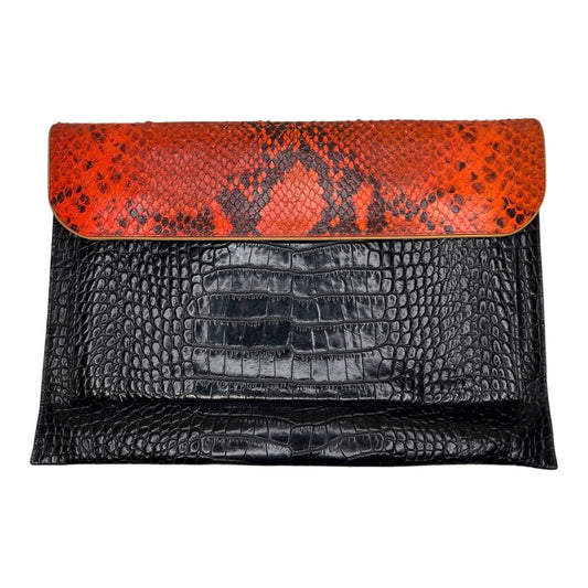 Dries Van Noten Python Print And Crocodile Embossed Leather Clutch