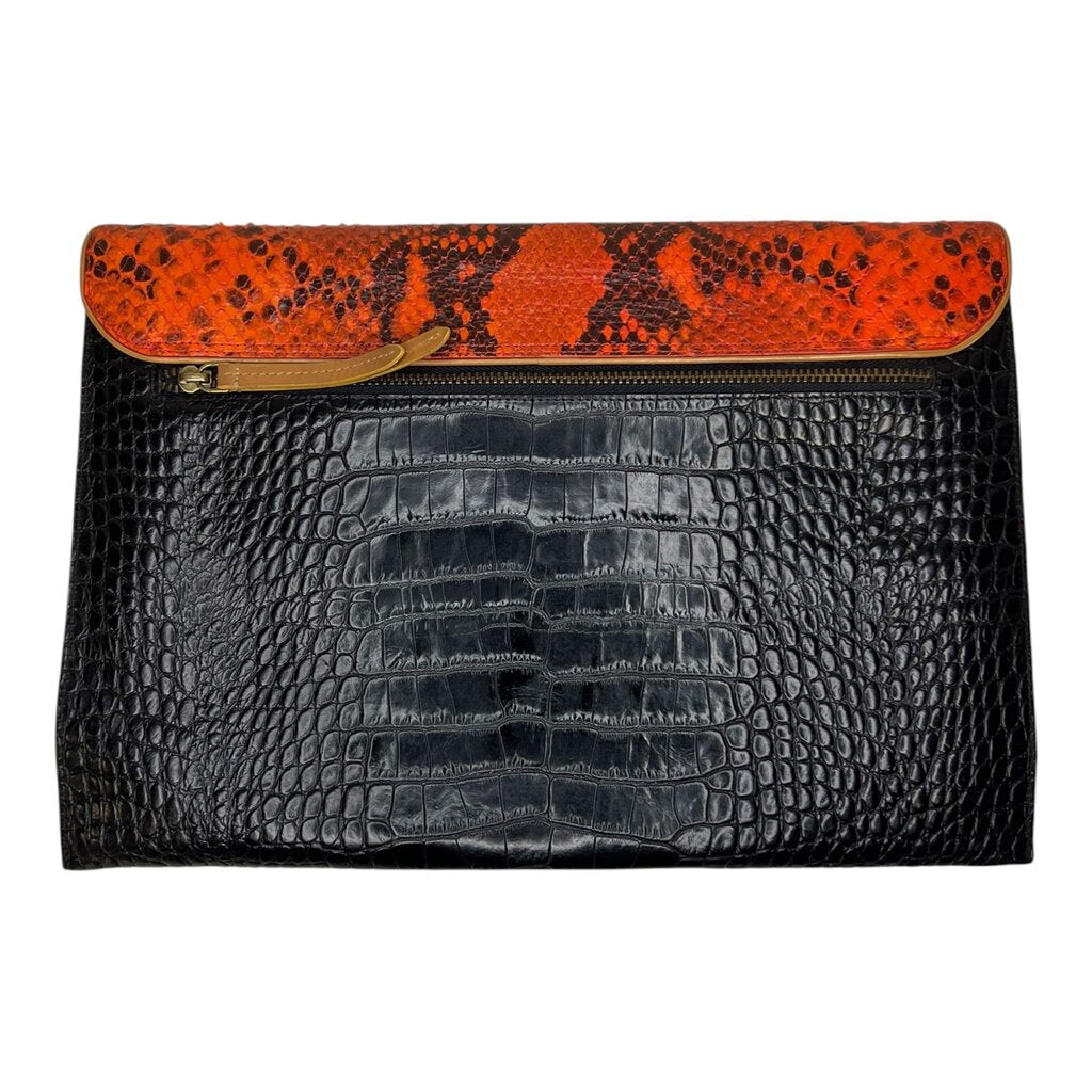 Dries Van Noten Python Print And Crocodile Embossed Leather Clutch