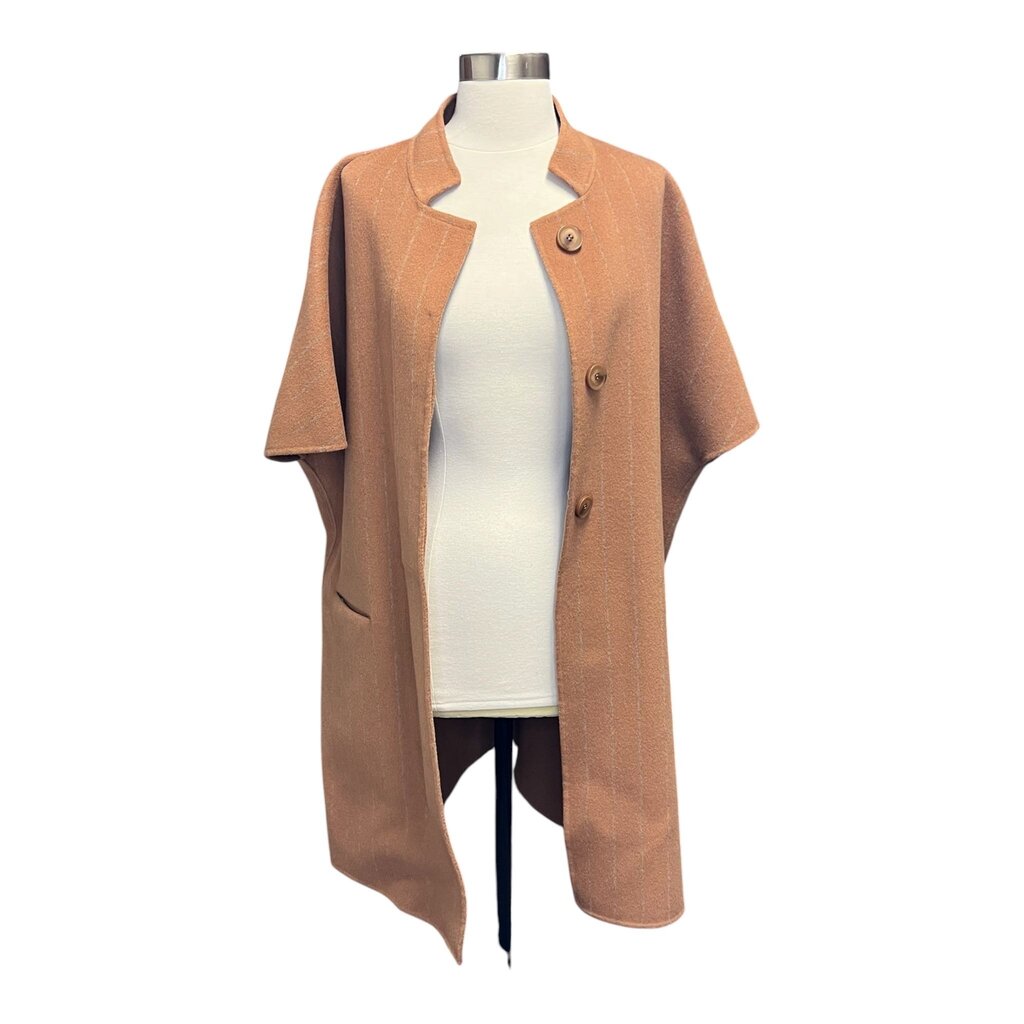 Jarbo Wool Cap Sleeve Pinstripe Poncho Coat