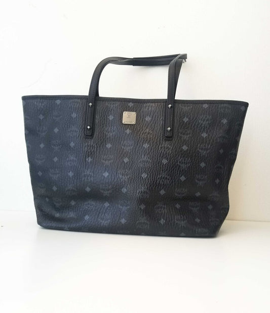 MCM Pebbled Leather Logo Shopper Tote