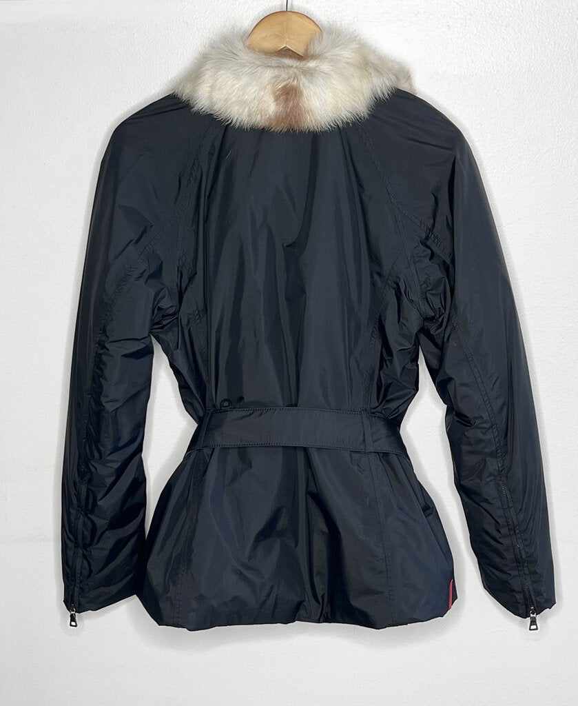 Prada Gore-Tex Belted Fur Jacket With Fur Collar