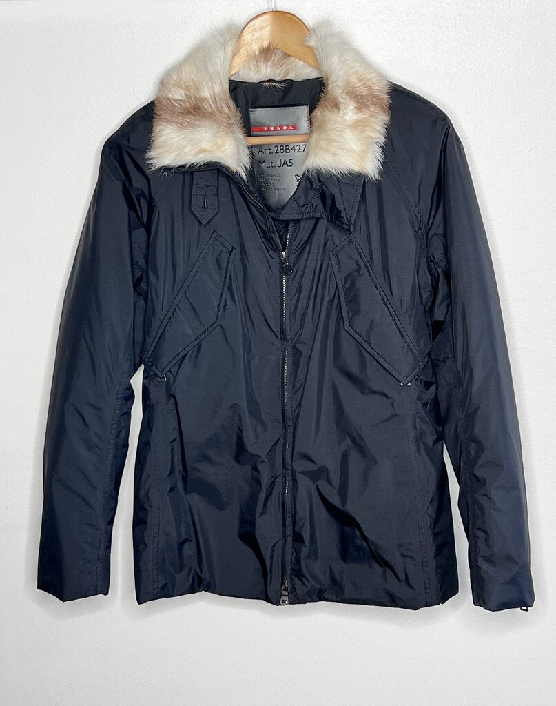 Prada Gore-Tex Belted Fur Jacket With Fur Collar