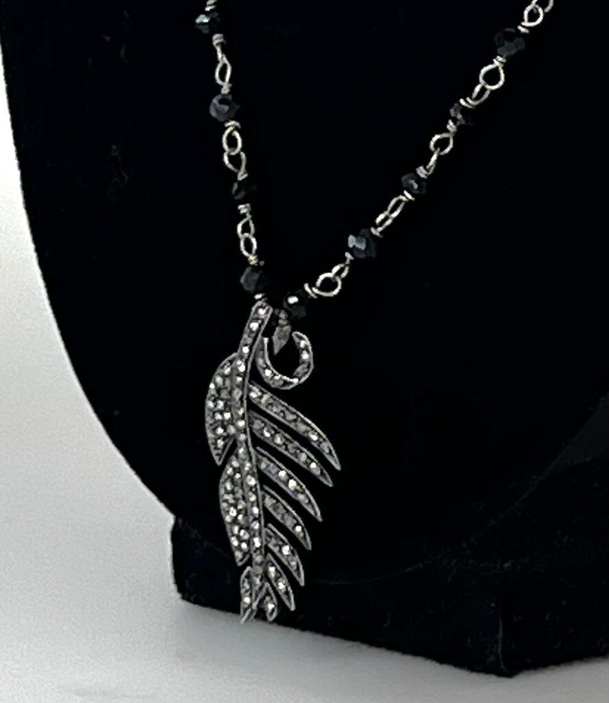 Jewels by Piper Beaded Necklace w/Diamond Encrusted Leaf Pendant, MSRP $1200