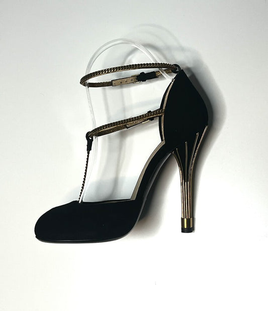 Gucci Suede Ophelie Chain Ankle Strap Pumps, Online