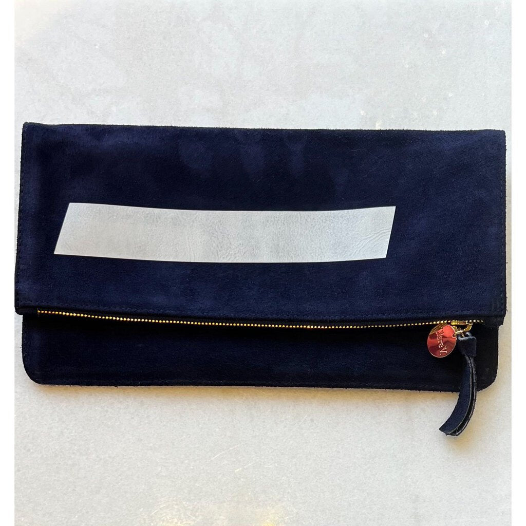 Clare V. Abstract  Geometric Print Reversible Suede Clutch.  