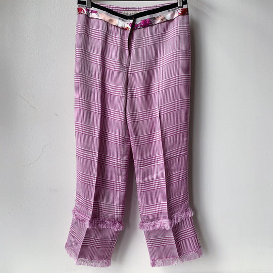 Emilio Pucci Plaid Wide Leg Trousers.  Mid rise. Cropped with fringe border.  Tags attached.  Zip closure.  Slit pockets.  MSRP $1,160

