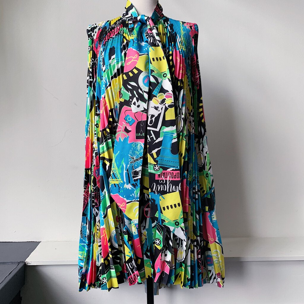 Balenciaga Sleeveless Knife Pleated Graphic Pop Print Dress