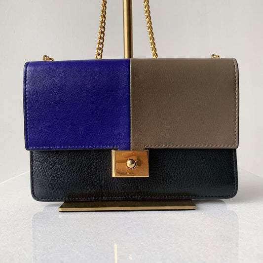 Mulberry Color Block Leather Crossbody with Gold Chain